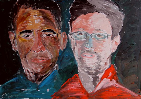 Snowden and Obama  oil painting | Christian Seebauer